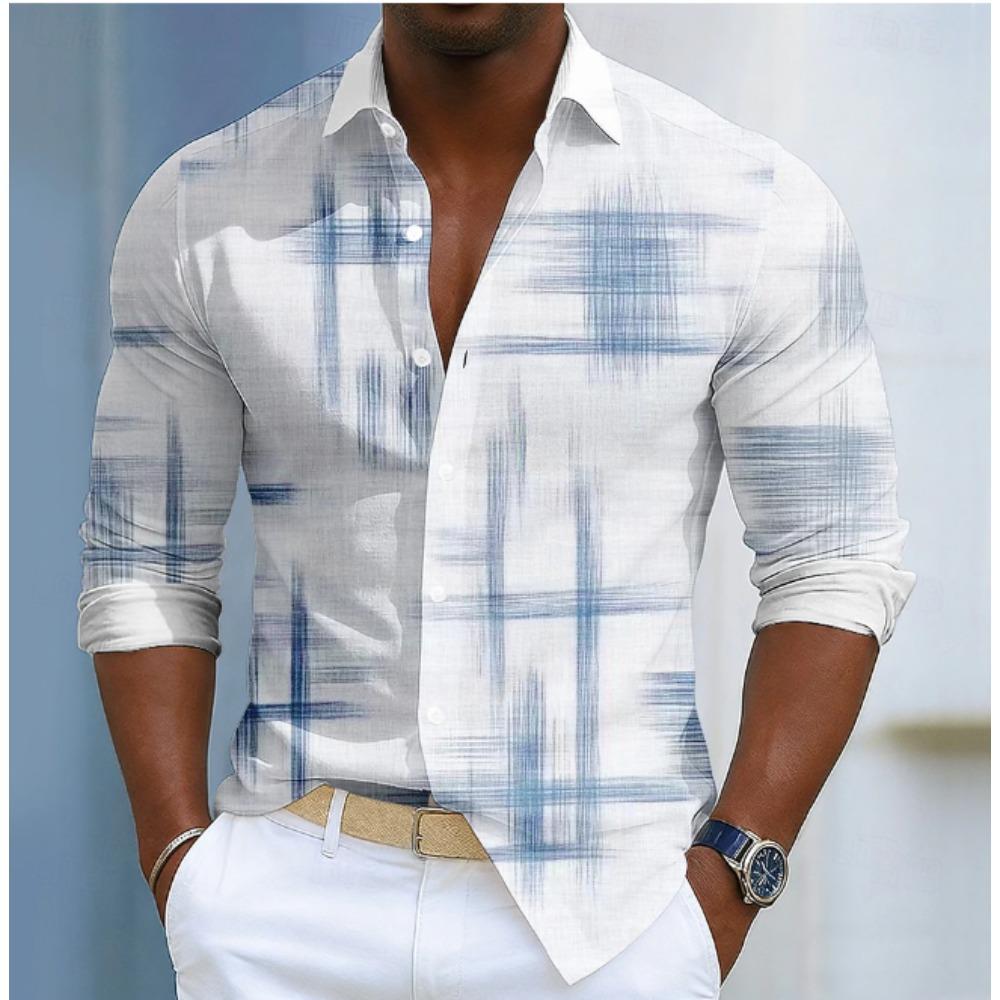 Men's Stripe Printed Long Sleeve Shirts Casual Cardigan New Button Holiday Fashion Shirts