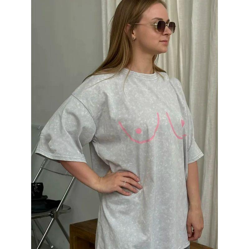 New Printed T-shirt Western Style New Fashion Washed Old Casual Loose Print T-shirt Top