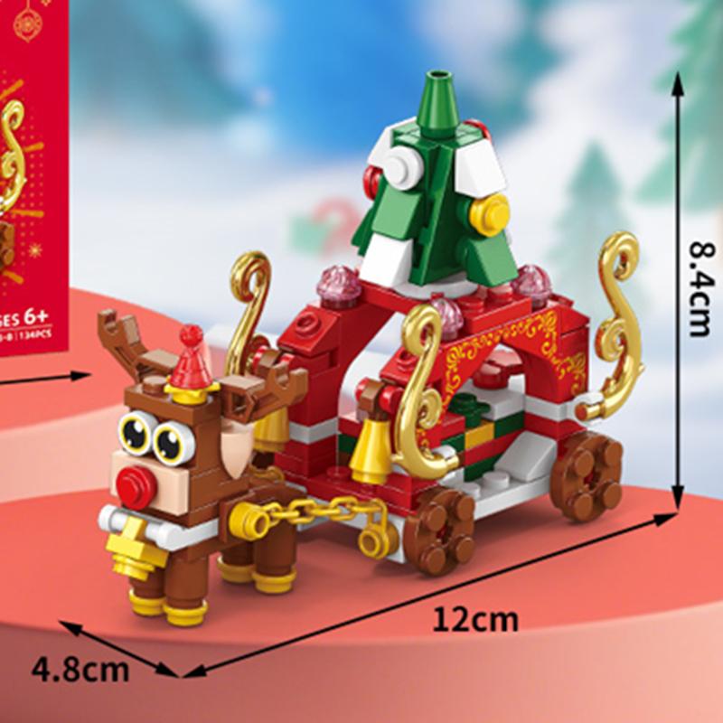 8in1 Christmas Tree Elk Deer Santa Claus Train Decorations Architecture Store Street View Xmas Snow House Building Block Kit Toy