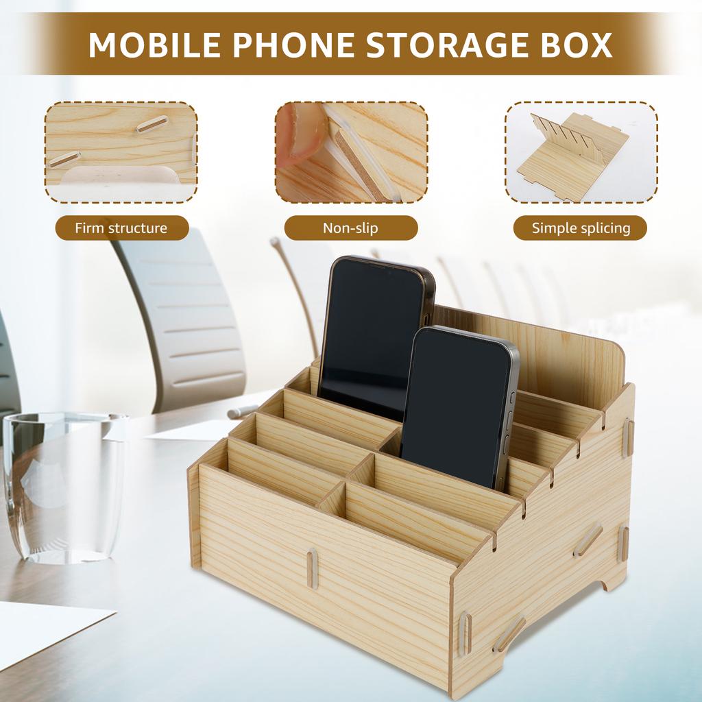 Wood Cell Phone Holder Solid Phone Storage Box Versatile Phone Holder Desktop Organizer Easy to Install Phone Management Storage