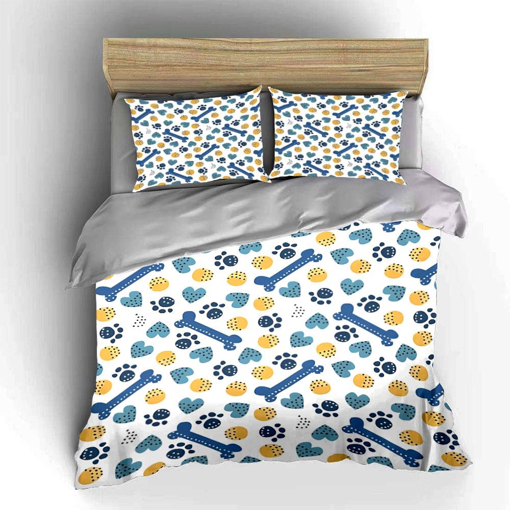 Dog Bones and Paw Prints Pattern Bedding Duvet Cover Set Duvet Cover Pillowcases  (1*Duvet Cover 2*Pillowcases, Without Duvet Insert)