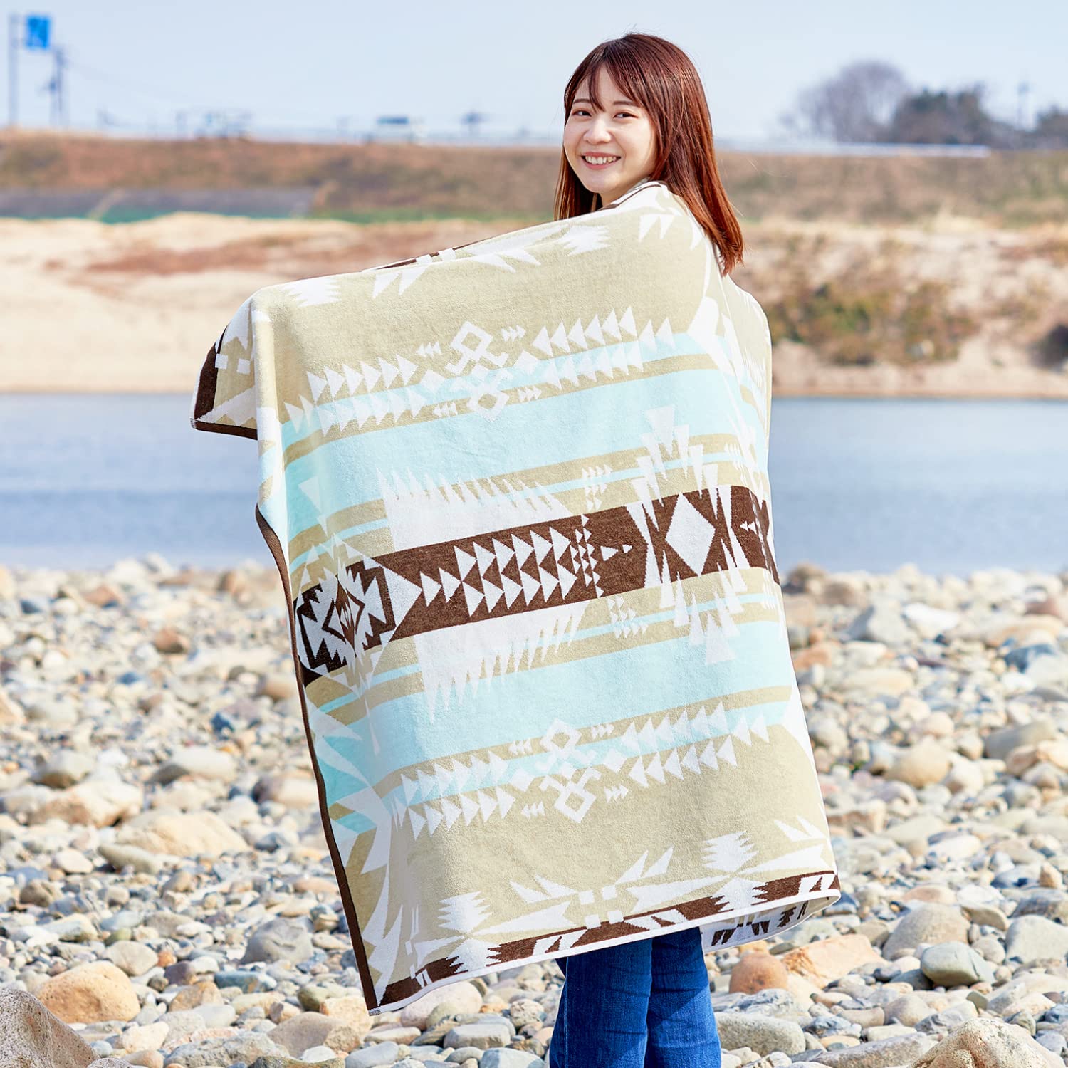

Hagiwara Towel 100 x 178 outdoor beach lap large native Blanket, approx. cm, Rafa design, 100% cotton, towel, blanket, size, thick, pattern.