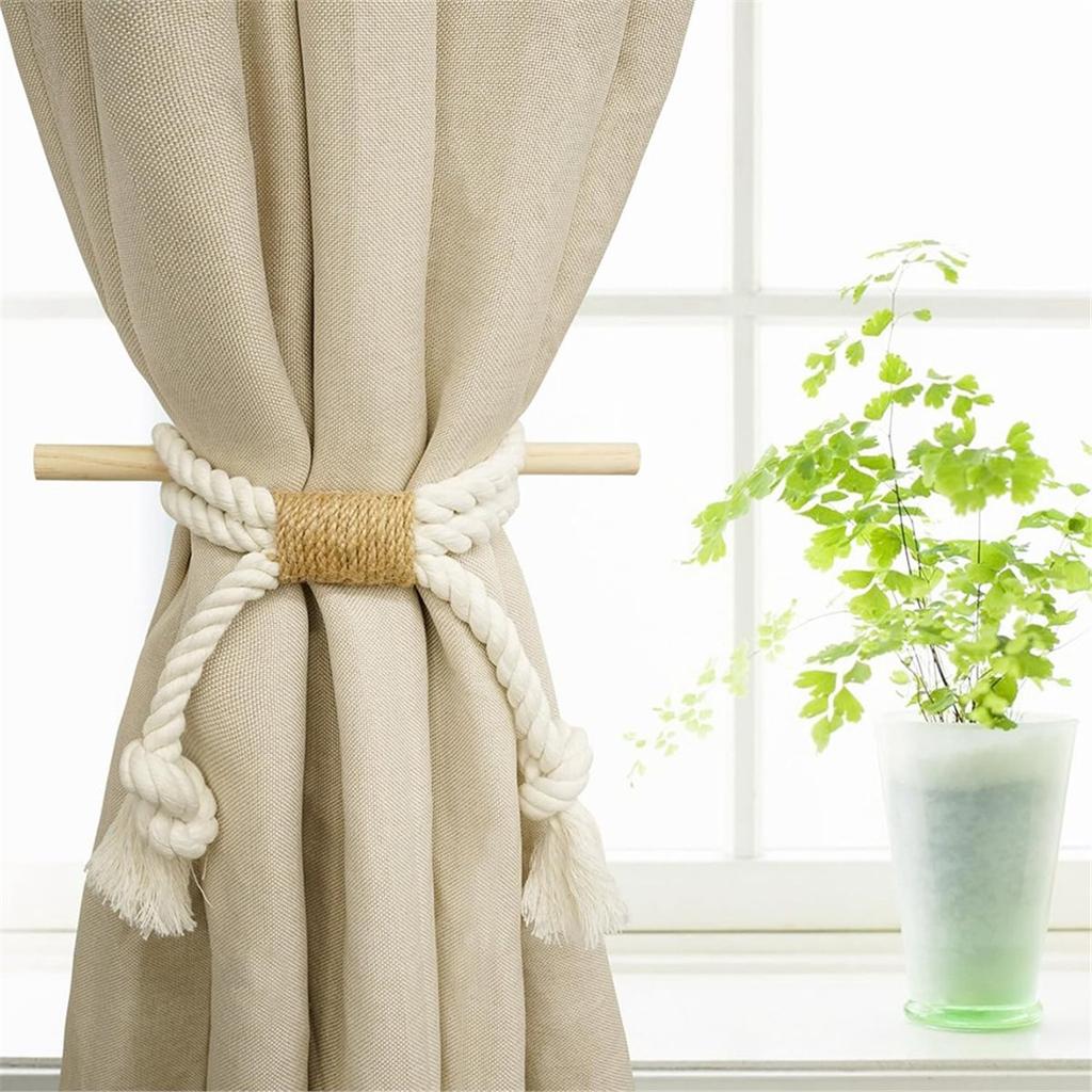 Curtain Tie Backs, Natural Cotton Linen Rope Drapery Holdbacks Curtain Accessories for Rustic Home,No Drilling Install
