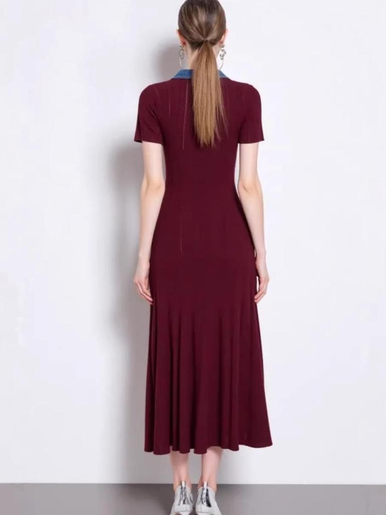 In Stock: S Brand 026 Summer French Women's Short Sleeve Elegant Knit Long Dress