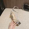 Fairy Square Head Silver Rhinestone Thin Ribbon Diamond with High Heel Shoes Versatile Summer