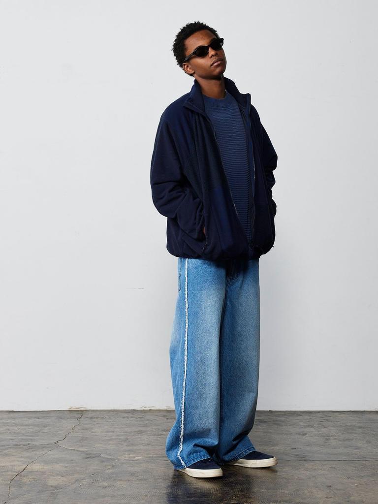 Beams Wide Fit Fleece Size S 3 Types Available Men's Blouson, Navy, (11183303147),