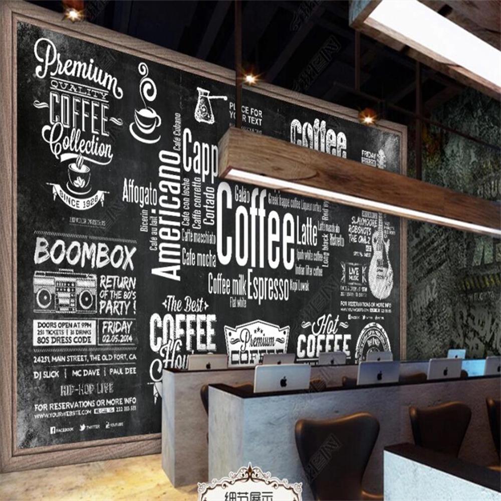 Coffee Theme Wallpaper Blackboard Hand-Painted Coffee Retro Mural Coffee Shop 3d Wall Paper Fast Food Restaurant Wallpaper