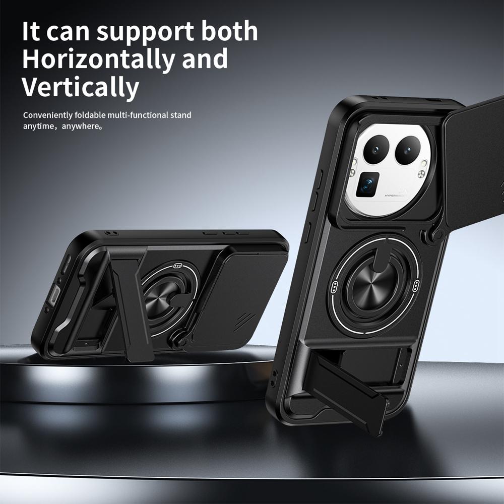 KEYSION Magnetic Phone Case for Realme GT 8 Pro Slide Camera Lens Protection Upright Kickstand 360° Ring Shockproof Back Cover