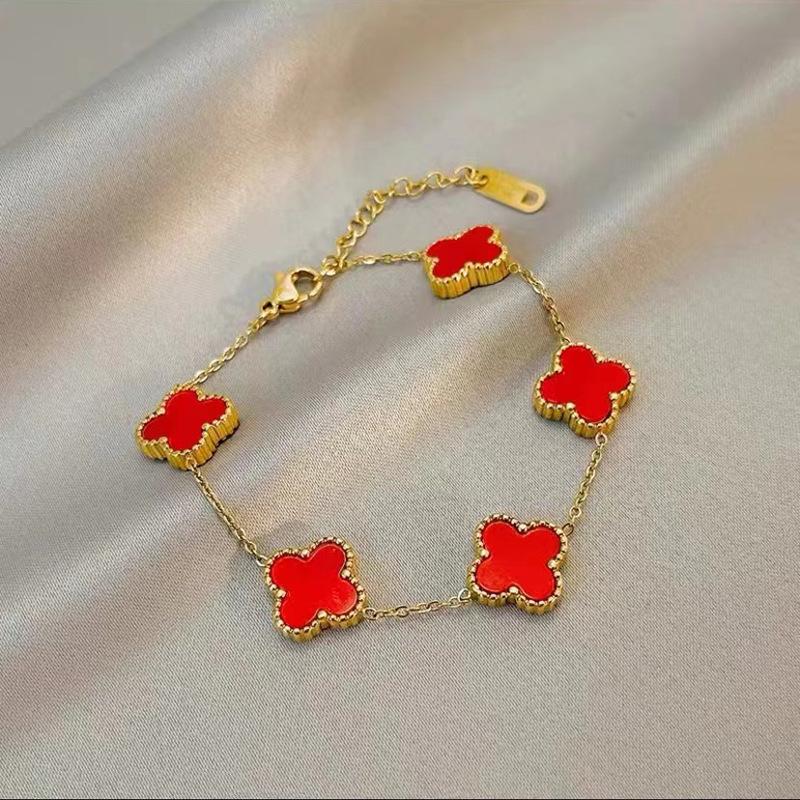 Bracciale Quadrifoglio Fortunato a Doppia Faccia in Madreperla Oro 18K - Stile Moda Europeo e Americano