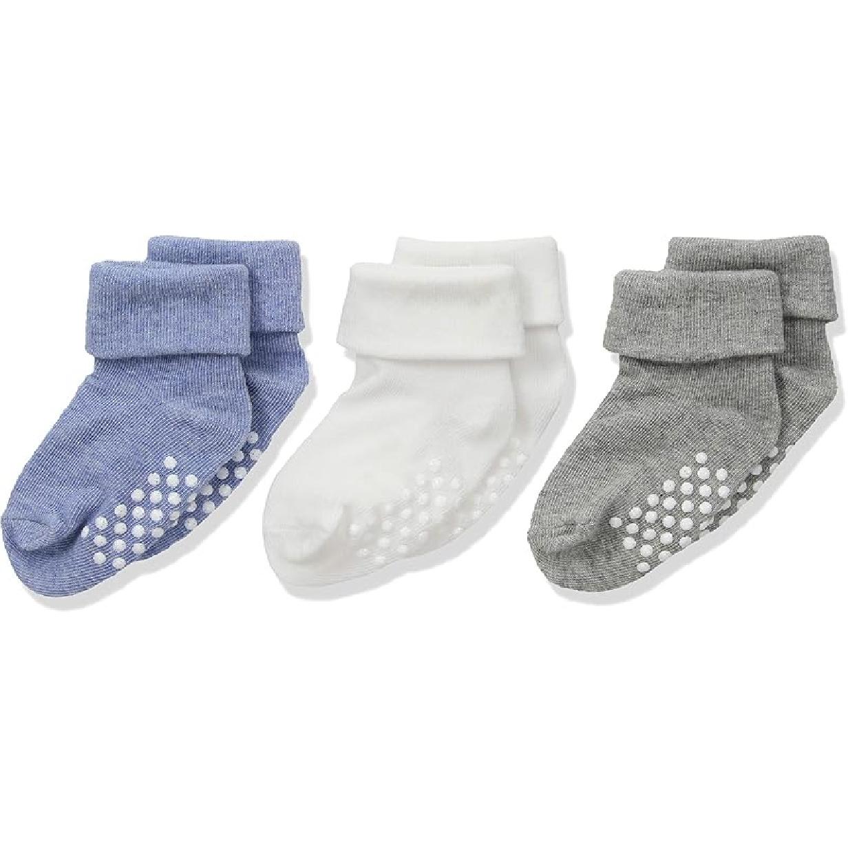 Jefferies Socks Unisex Baby Girl s Boy s Non-Skid Cotton Turn Cuff Socks 3 Pair Pack, Girl Multi, 3-12 Months US 3-12 Months