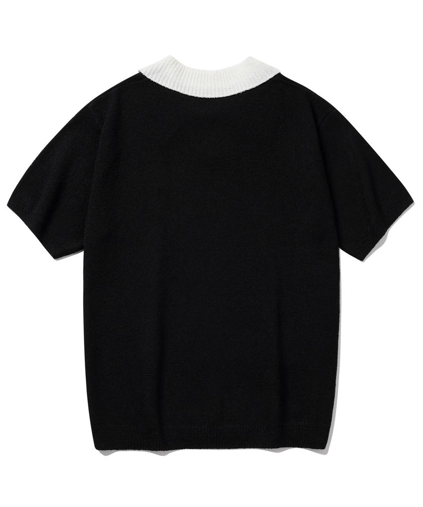 GRAYBLVD Glow Open Collar Knit Short Sleeve Gkbst32 (Black)