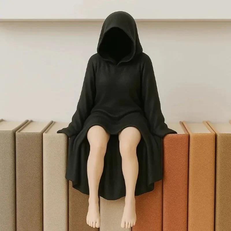 3d Mysterious Statue Gothic Black Robe Queen Figure Bookshelf Sculpture Spooky Sitting Statues Desktop Ornaments Gifts