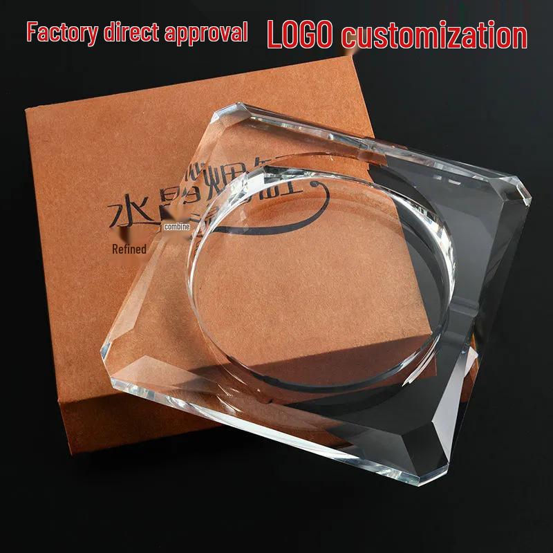 Premium Crystal Ashtray for Home and Office with Custom Logo Engraving - Elegant Gift for Living Rooms, KTV, and Corporate Settings