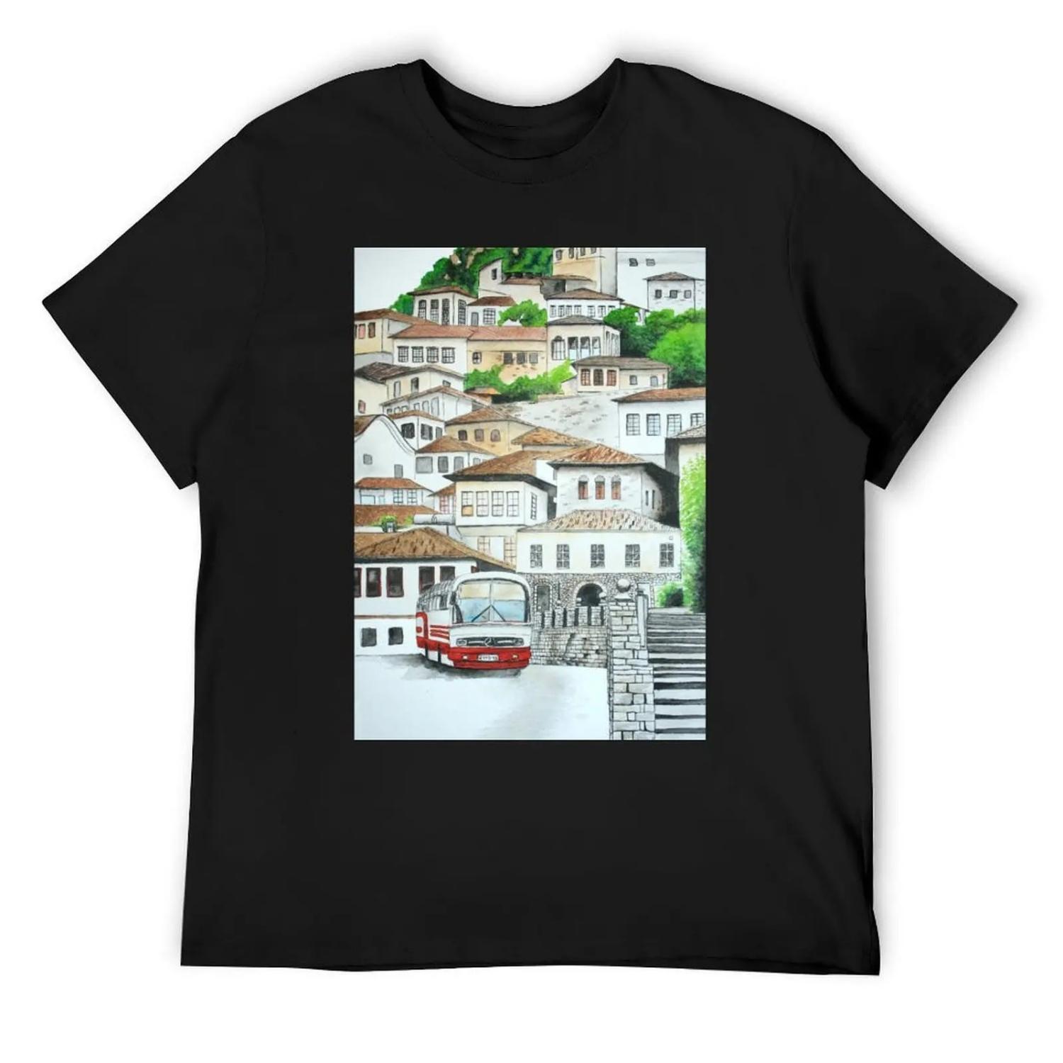 Berat Albania Watercolour Painting T-Shirt heavyweights boys whites Aesthetic clothing Men s clothing XXXXXL чёрный