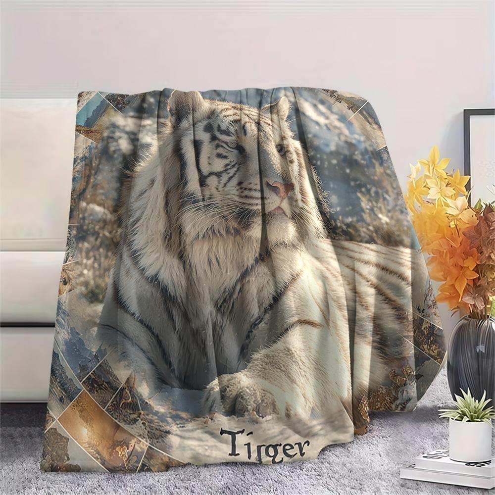 

Фланелевое одеяло с принтом белого тигра, Высококачественное, Удобное для всех сезонов, Декор для дома, Тепло и уют, Идеально для рождественских подарков 80cm x 120cm