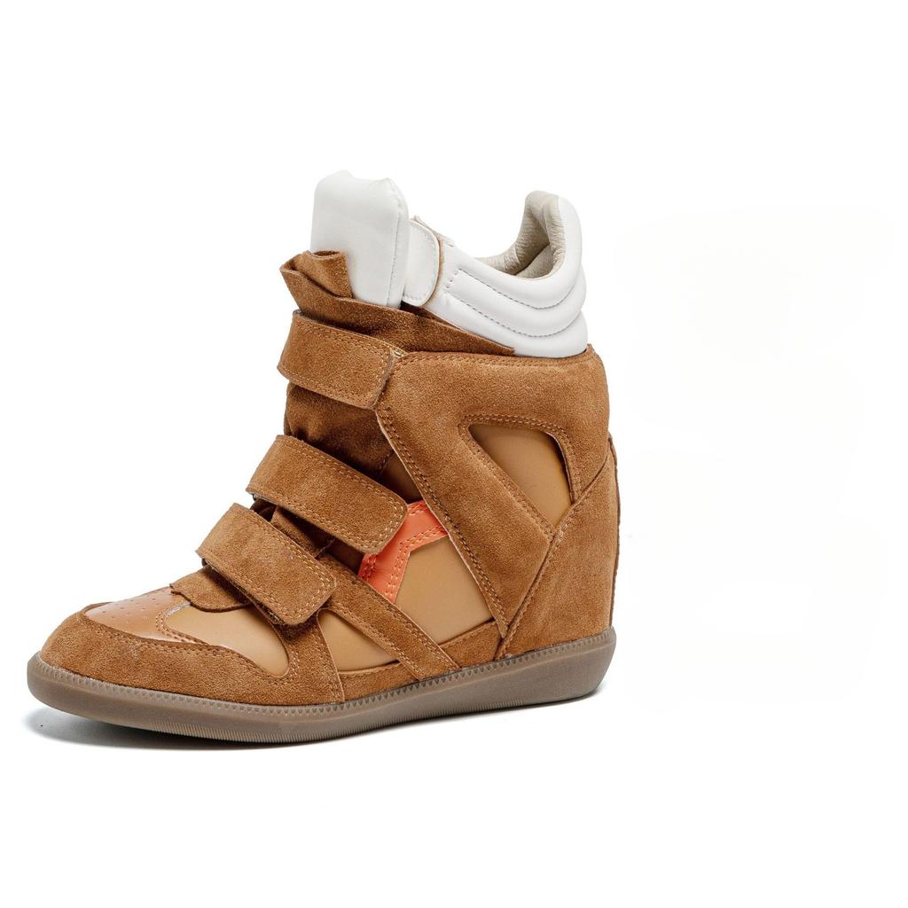 Professionelle Damenstiefel mit innerer Erhöhung 8 cm hoch, High-Top, innerer Keilabsatz zur Höhenerhöhung, Klettverschluss, Freizeitschuhe, kleine Damengröße