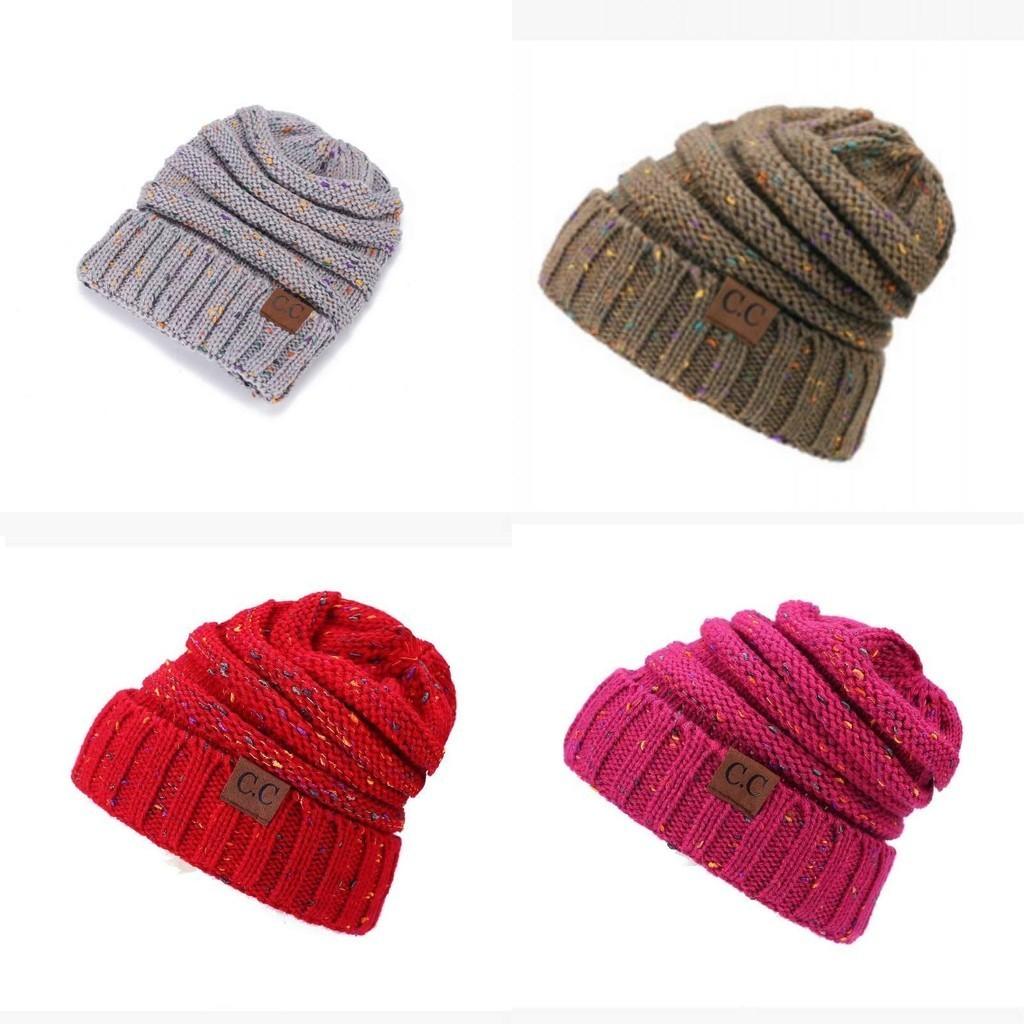 New Adult Autumn Winter Patchwork Mixed Color Knit Hat With Flip Mouth Yarn Knit Cap Reverse Mouth