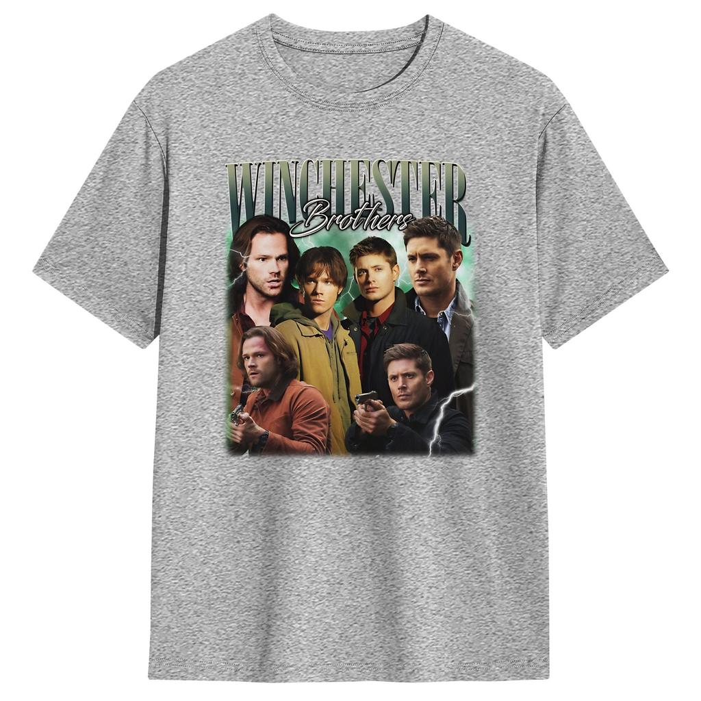 Funny Winchester Brothers Sam Dean Supernatural Movies Cover Fan Art TShirts Unisex O Neck Cotton T Shirts Short Sleeve Tee Shirt