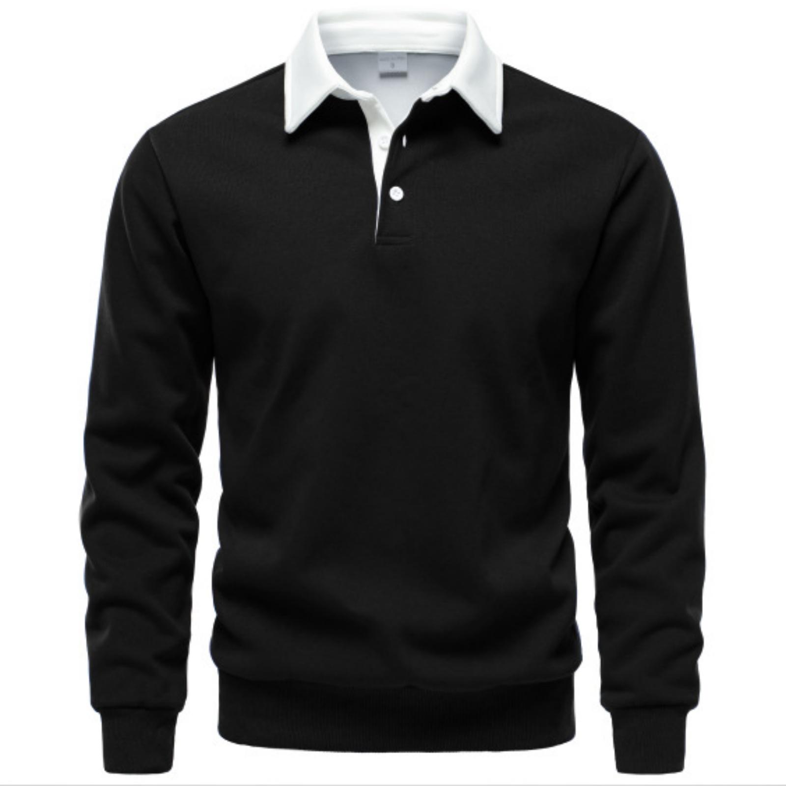 Men s Casual -color Lapel Versatile Long-sleeved Shirt, Men s Heavy Cotton Hoodie L чёрный