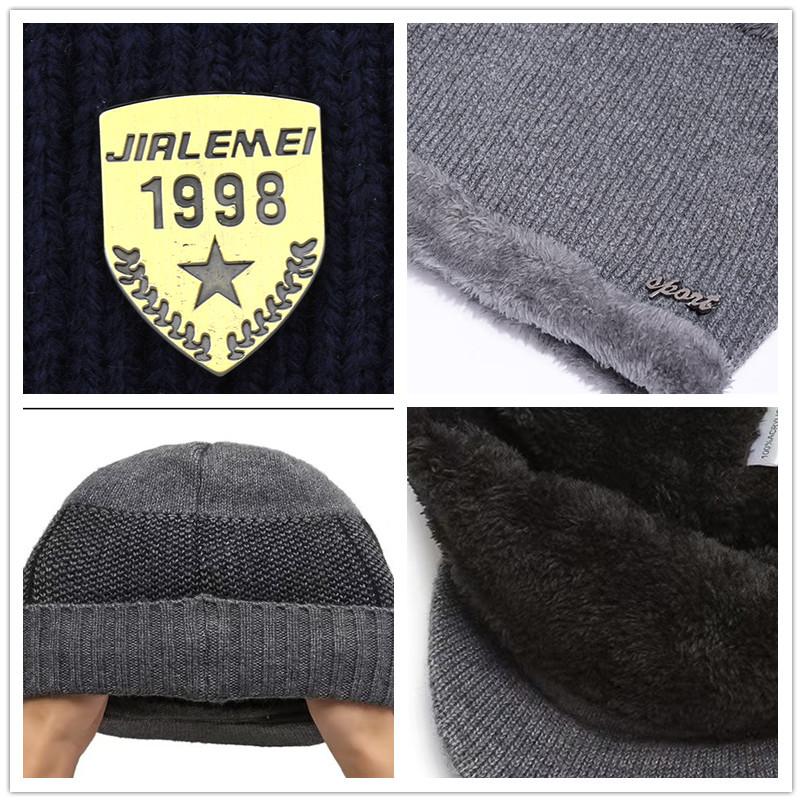 New copper label hat scarf two-piece set men's knitted hat scarf autumn and winter plush hat warm wool hat