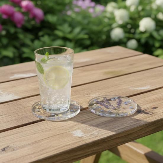 4Pcs Acrylic Dried Flower Coaster Heat-Resistant Waterproof Cup Mat Transparent Non-Slip