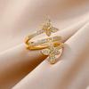 Zircon Double Butterfly Rings For Women Stainless Steel Gold Color Open Multilayer Ring Fashion Wedding Party Jewelry 2024 New