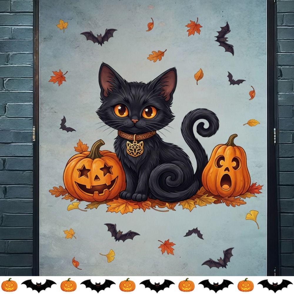 Static Cling Black Cat Window Sticker Removable Window Cling Sticker Halloween Decor