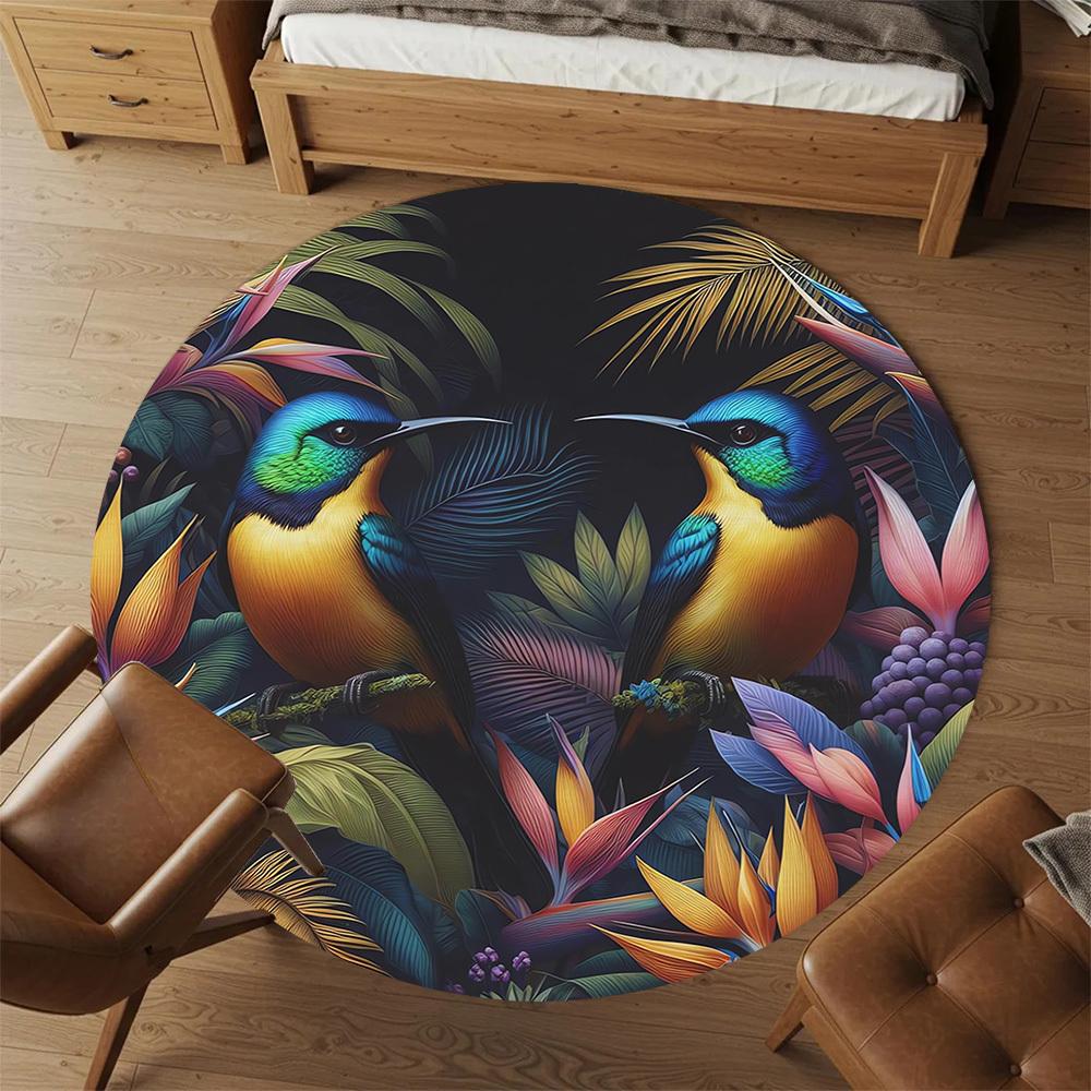 1pc Birds Flowers Round Chair Mat Area Rug - Non-Slip, Floor Mat for Office, Bedroom, and Indoor Decor C1118184
