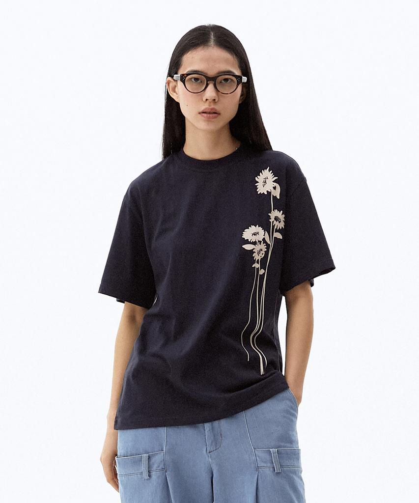 HYII Unisex Sunflower Print T-Shirt [Navy]
