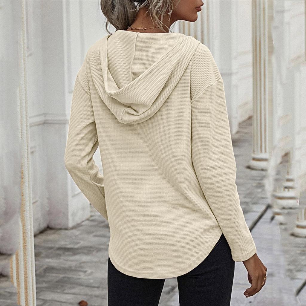 Dámská mikina pro volný čas, dlouhý rukáv, jednobarevný, sportovní svetr s výstřihem do V, s kapsami