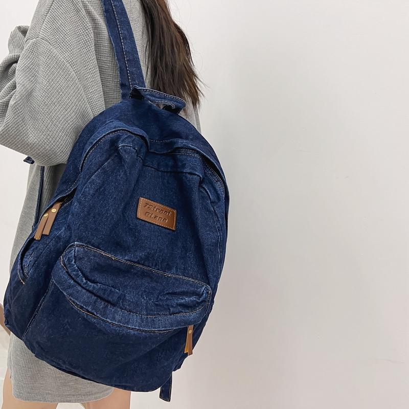 Vintage Jeans-Rucksack, Preppy College-Tagesrucksack, Reise-Rucksack, Laptop-Tasche