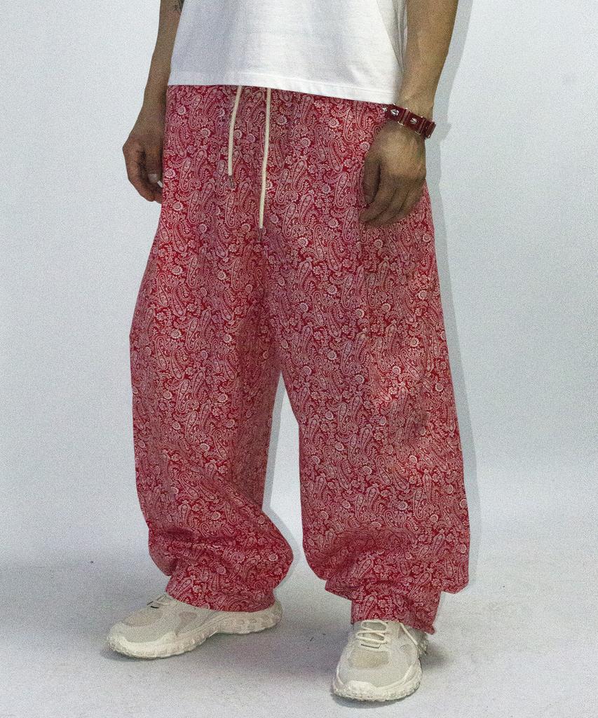 Deumakeu M Paisley Side One Tuck Curved Wide Pants Red