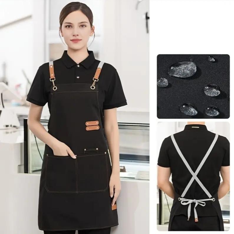 

Многофункциональный холщовый фартук для ресторана высокого класса с несколькими карманами, идеально подходящий для кафе, ресторанов и модной поясной рабочей одежды чёрный