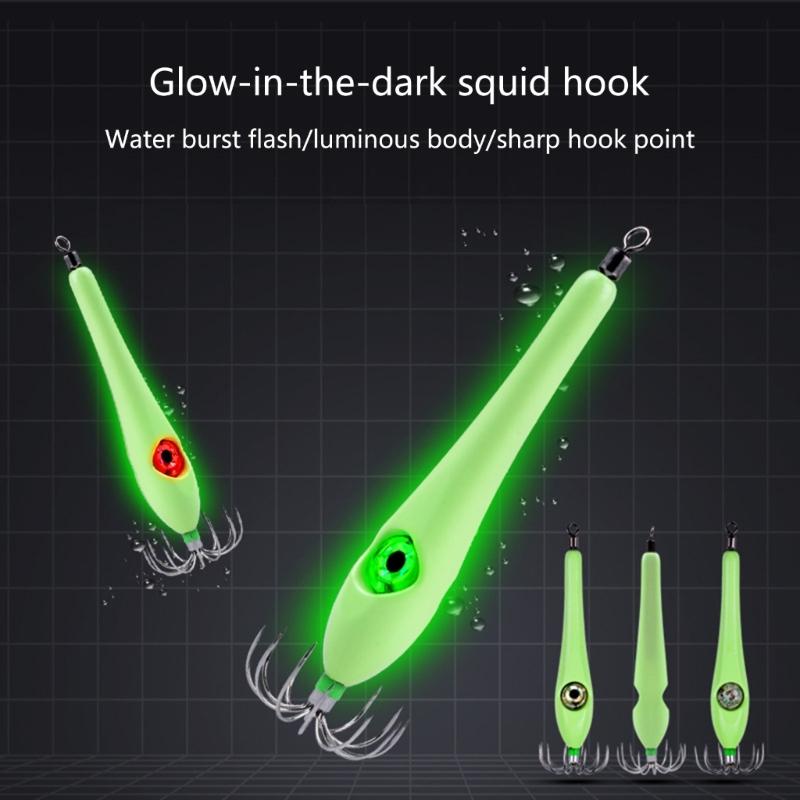 Shrimp Prawn Hooks Auto Glow Squid Hook Saltwater Luminous Fishing Squid Lures