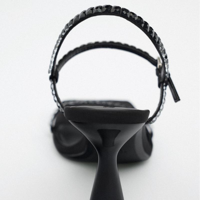 Fashion Sexy High Heel Sandals Women Pointed Toe Rhinestone Strap Black