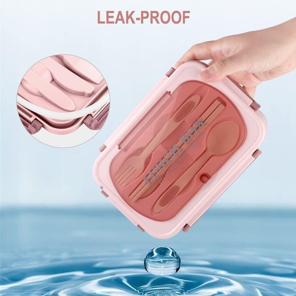 Leak Proof Divided Lunch Box Portable Bento Box with Utensils for Snack Fruit BPA Free Microwave Safe for Home Office Use