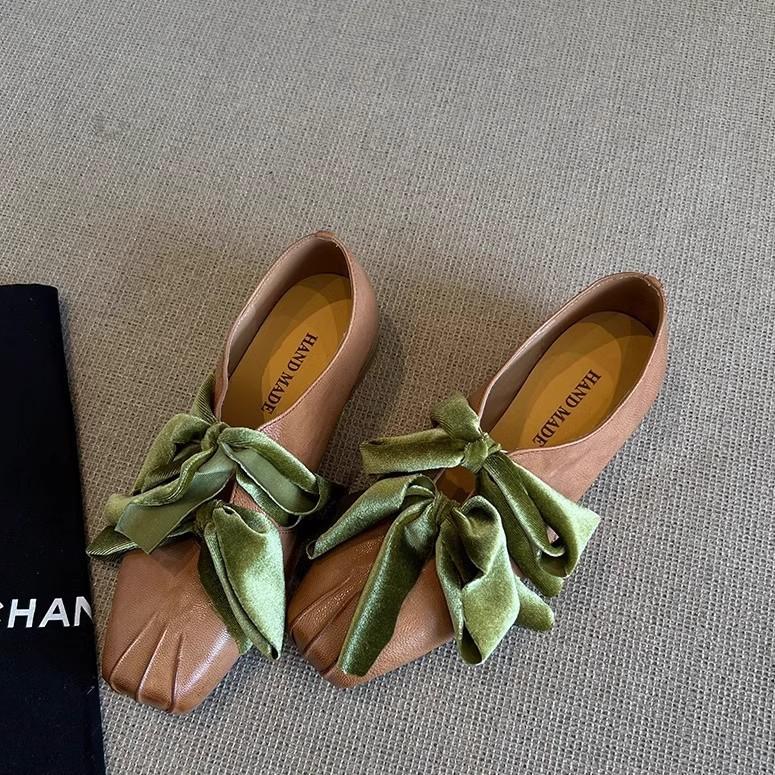 Cowhide Version~ Retro Pleated Mary Jane Shoes Women's Leather Versatile Straps Square Head Thick Heel Single Shoes