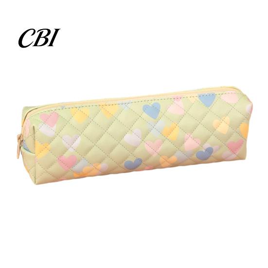 Water-repellent Pencil Case Heart Print Case, Minimalist Square Pen Pouch, Large Love Capacity Stationery Bag for Students, School Office Supplies