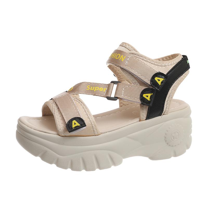 Sandals Women 2024 New Summer Internet Celebrity Heightening Platform Muffin Hollow Roman Shoes Versatile Sports Beach Shoes