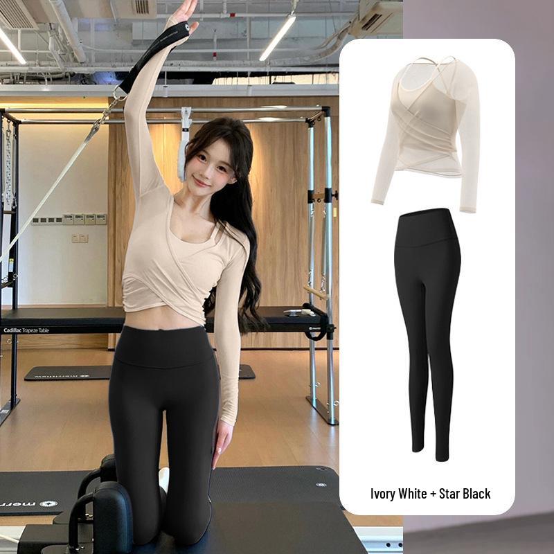 Women’s Waist-Cinching Pilates Set: Long-Sleeve Top, Slimming Design, Professional Yoga Wear