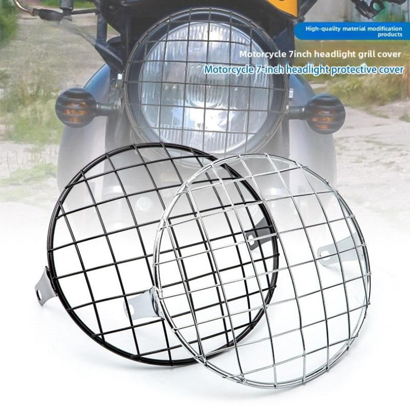 For Universal Harley Triumph Honda HeadLamp Mesh Grille Lampshade Metal Retro Motorcycle Headlight Protector Cover Fit