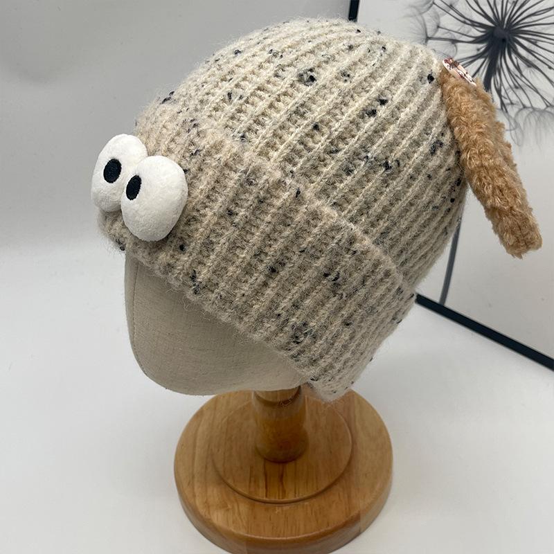 Cute Funny Big eyed Cartoon Hat for Women In Autumn and Winter New Warmth and Thick Knitted Pullover Hat Versatile Wool Hat