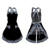(Four Seasons) Frill Ribbon Apron with Holder Neck (Black x Black, One Size Fits All)