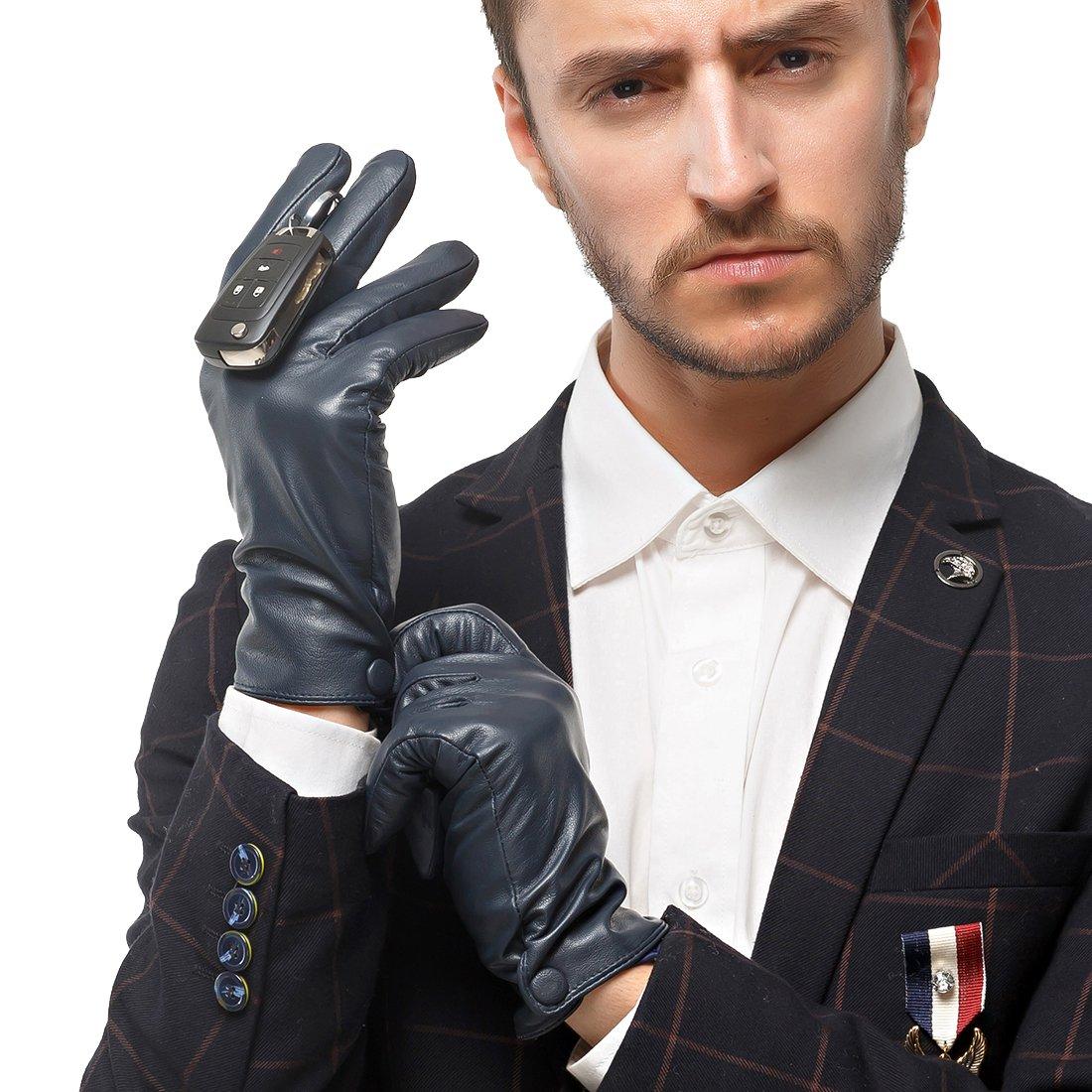 

Nappaglo Genuine Sheepskin Leather Handmade with Lining Smartphone Men s Gloves, (XL, Navy, Compatible)