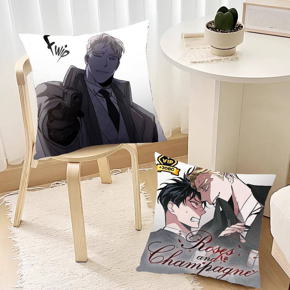 Manga Roses And C-champagne Pillow Case Fashion Square Pillowcase Bedroom Sofa Room Ins Decoration Leisure
