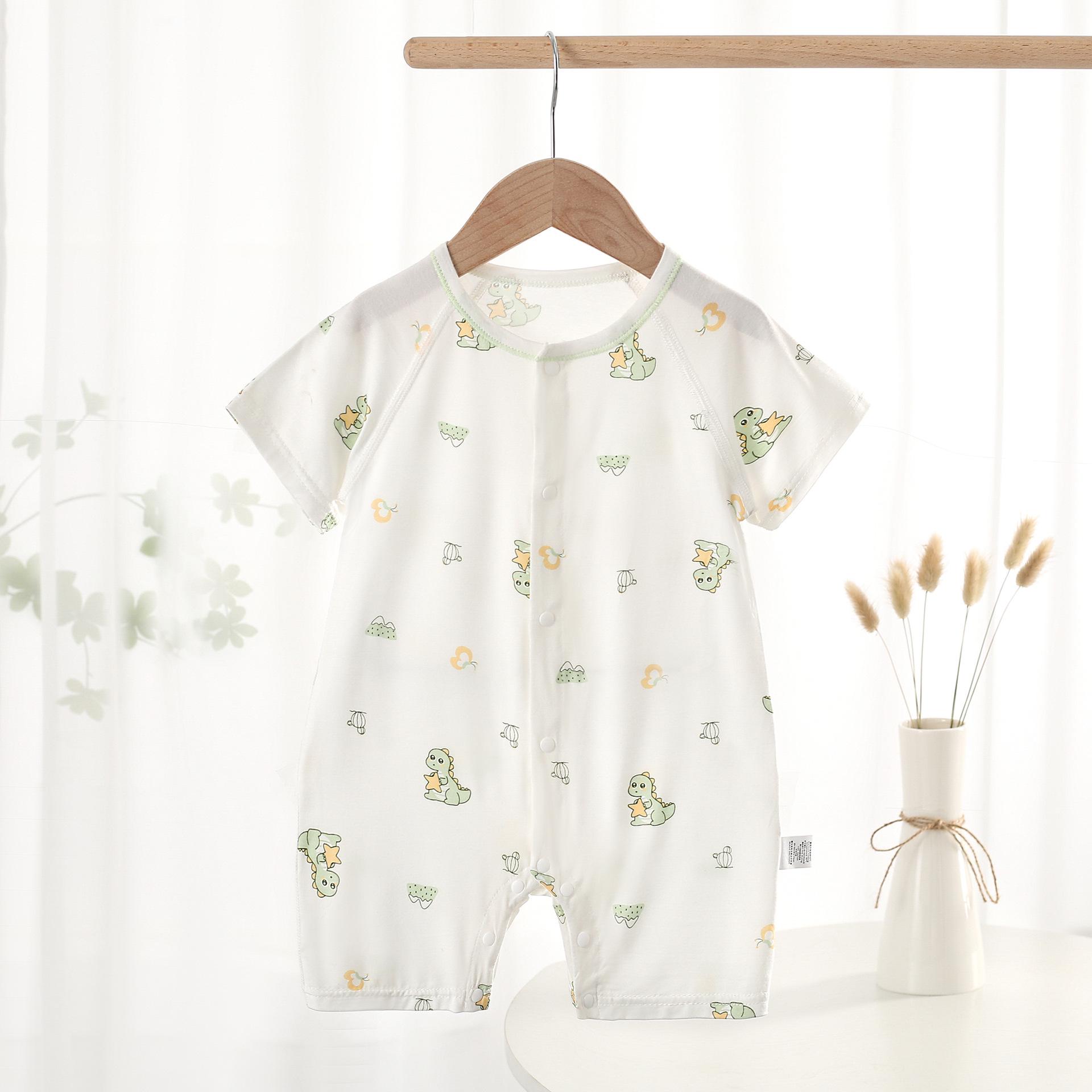 

Детский хлопковый летний ромпер: Тонкий модал, короткий рукав для мальчиков и девочек, идеально подходит для новорожденных и ношения в кондиционированном помещении 80 cm