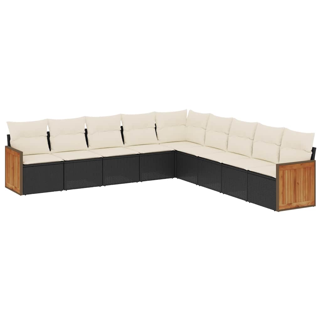 9 piece Garden Sofa Set with Cushions Black Poly Rattan