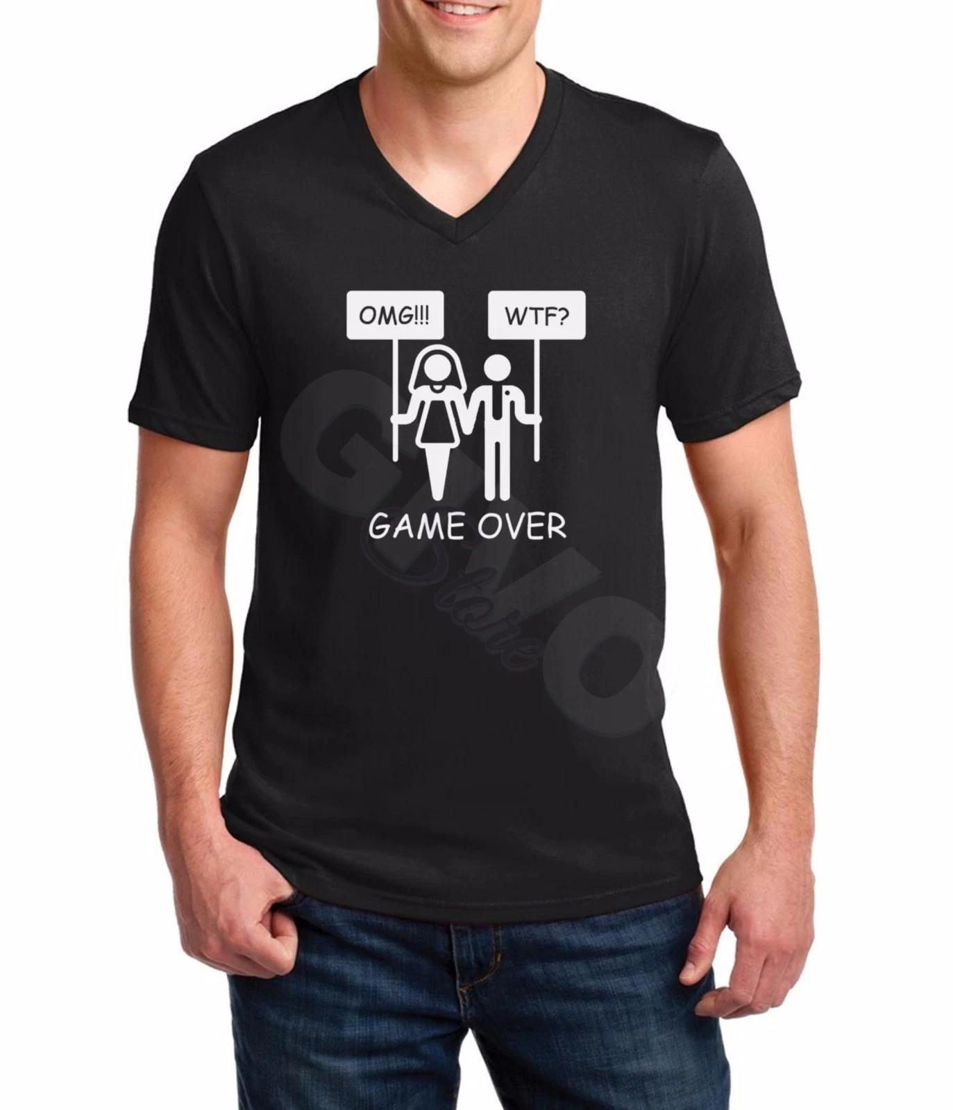 V-neck Game Over T Shirt Funny Marriage Tee Wedding Bachelor Party Groom Love XL