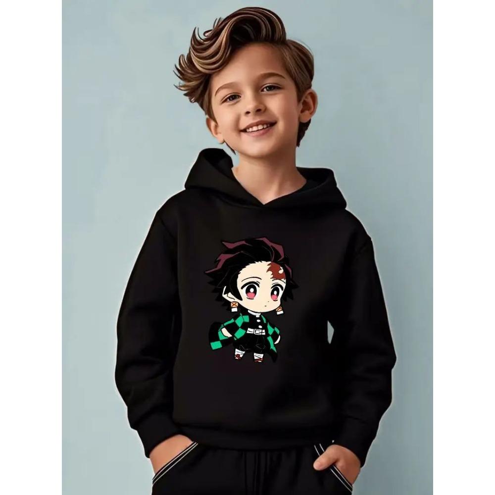 

Q-Style Little Boy, Cute Anime-Printed Children s Black Girl s Hooded Sweatshirt 100