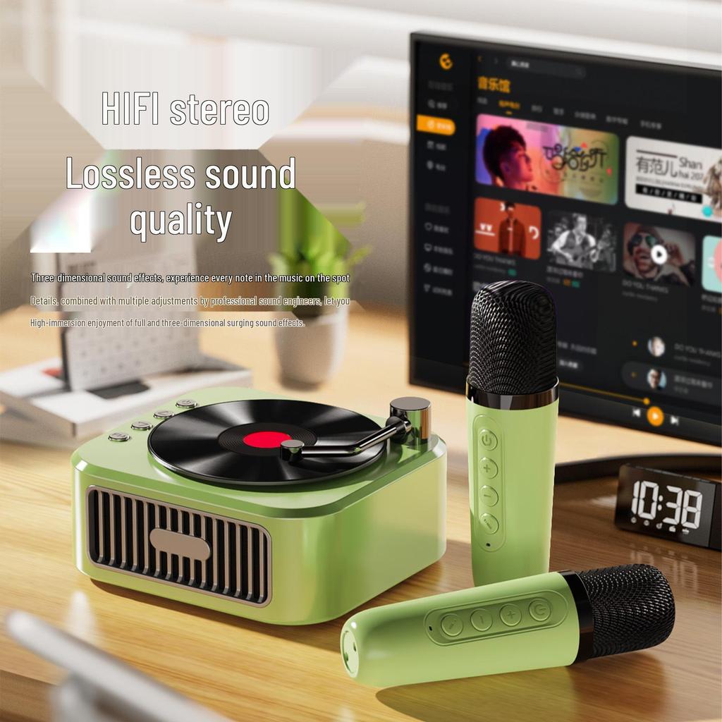 Retro Vinyl Record Player with Bluetooth Speaker & Wireless Microphone - Ultra-Small & High-Quality, Perfect Festival Gift